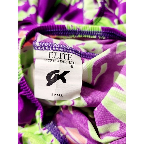 GK Elite VTG 90s Neon Green Tropical Purple AS Leotard Long Sleeve Adult S  NWT - Picture 7 of 10